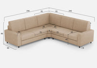 Divano Angolare 5 Posti 246x246x85 cm Sakar in Tessuto Beige