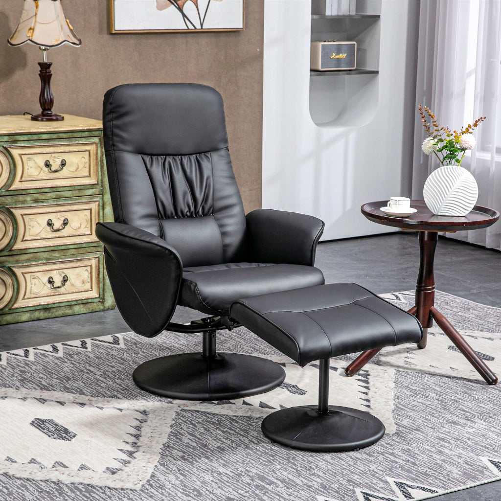 POLTRONA RECLINABILE CON POUF Set da 2 pezzi Nero Metallo