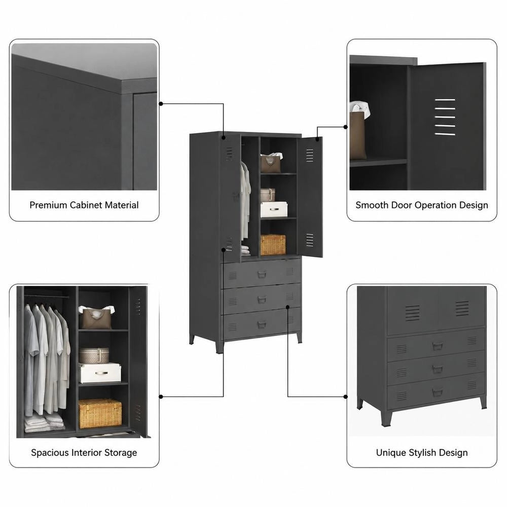 Industrial Wardrobe, Anthracite, 90x50x180 Cm, Metal