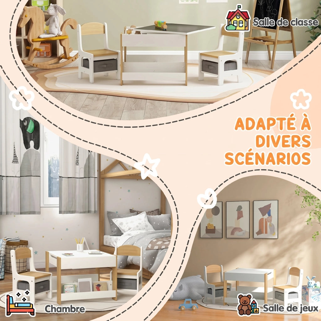 Tavolo da pranzo per bambini con 2 sedie ¨C Minimal ¨C Bianco, Legno, 90x60x50 cm