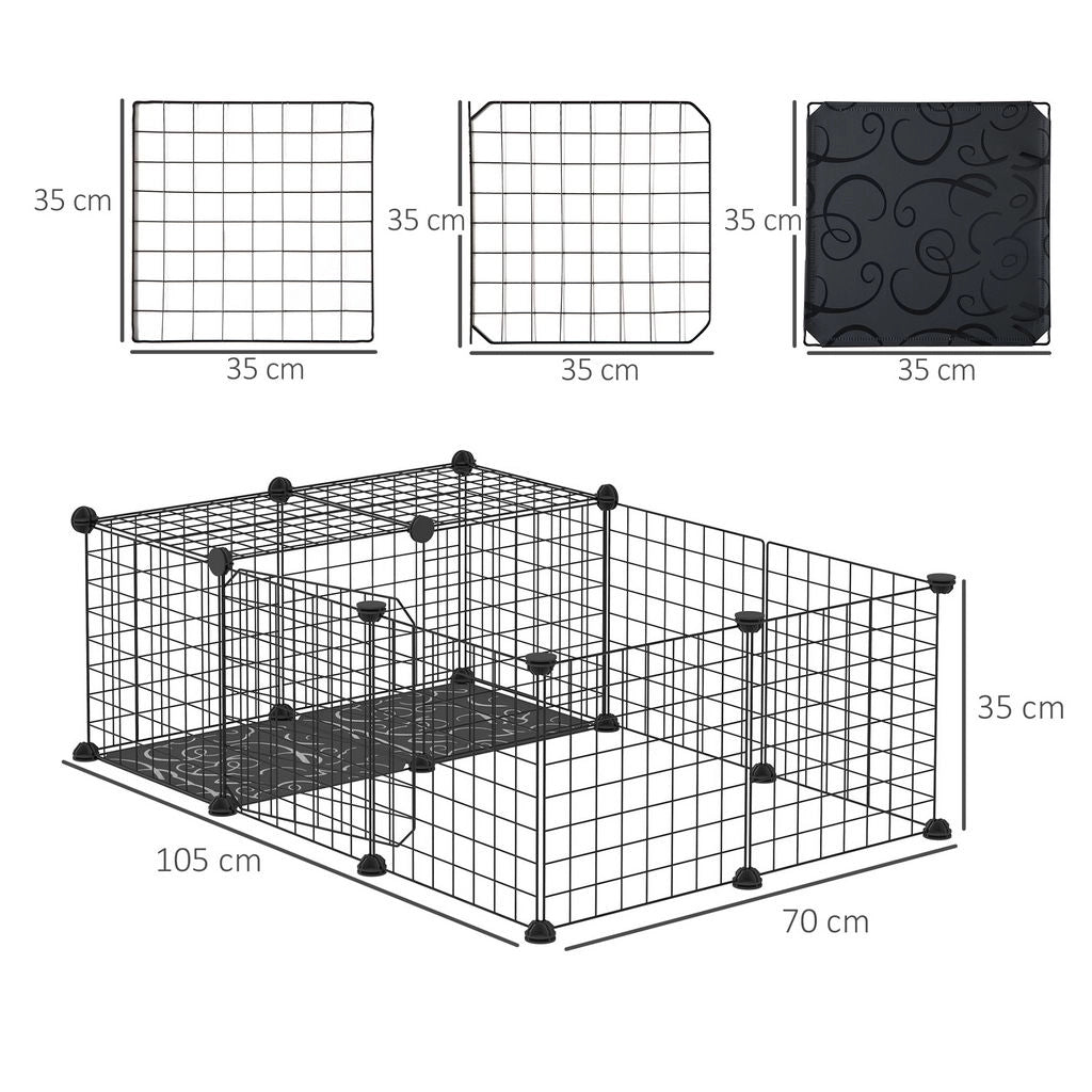 RECINTO PER CONIGLI E PORCELLINI D'INDIA MODULABILE CON ACCESSORI MONTAGGIO, 105X70X35CM - NERO