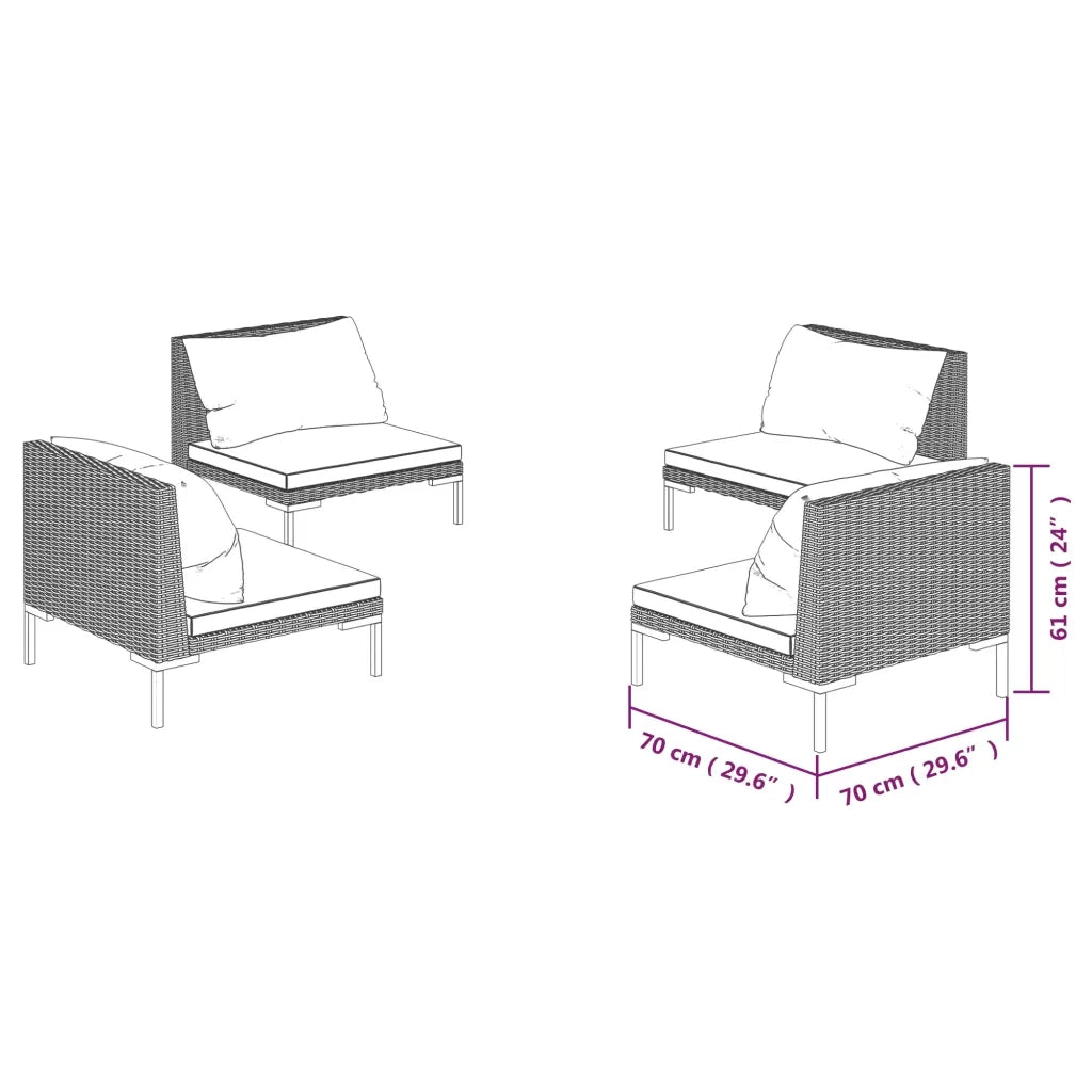 Set Divani Giardino 4 pz con Cuscini in Polyrattan Grigio Scuro cod mxl 42181