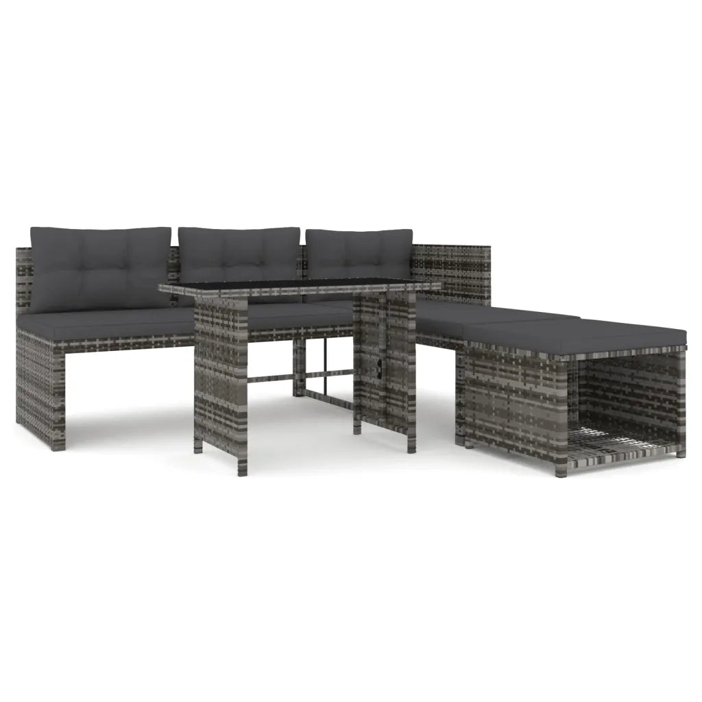 Set da Pranzo da Giardino 4 pz con Cuscini in Polyrattan Grigiocod mxl 95406