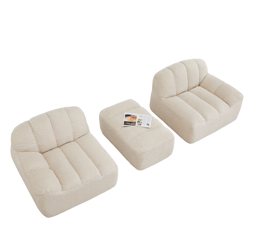 Divano modulare angolare 2 posti con ottomana 210x165x79 cm in fleece granulato beige bianco
