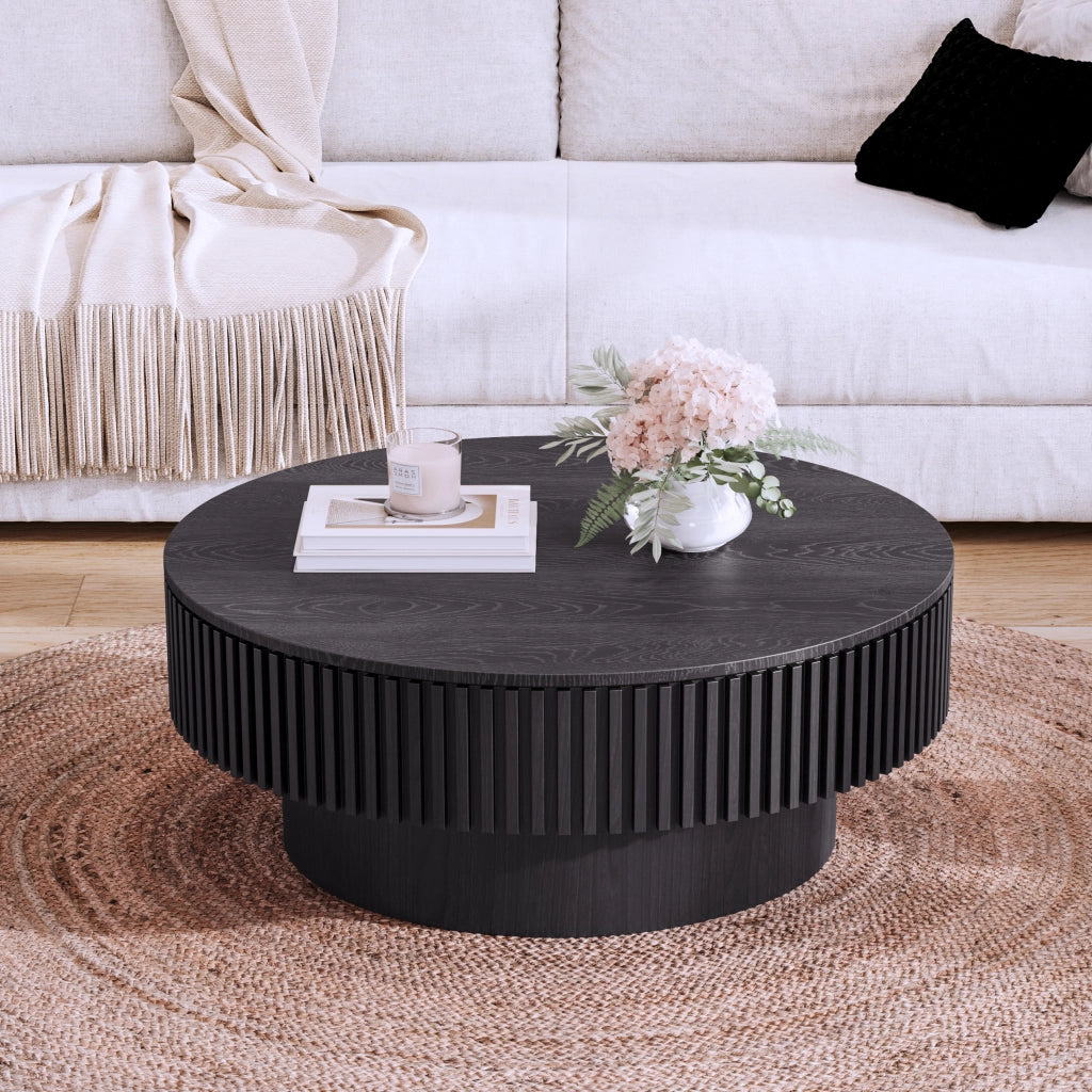Tavolino da Caff¨¨ Rotondo con Ripiano ¨C MINIMAL ¨C Legno Massello, Nero, ?75 cm
