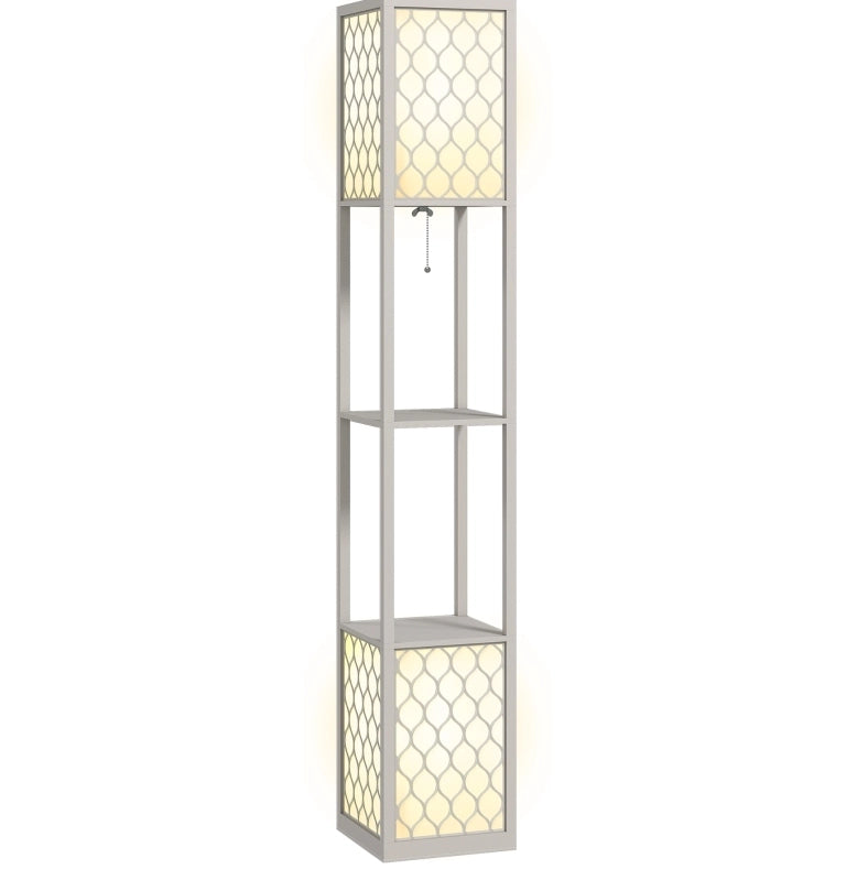 Lampada da Terra con 2 Ripiani, Interruttore a Catena, 26x26x156 cm, Grigio Chiaro