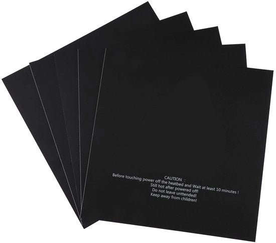 Etichette di stampa 5-pack 220x220mm - Adesivo migliorato - Anticrespo - Autoadesivo - Per stampante 3D - Lettera nera/bianca - Stampa per stampante a letto 3D