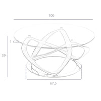 Tavolino rotondo in vetro temperato, noce e acciaio cromato
