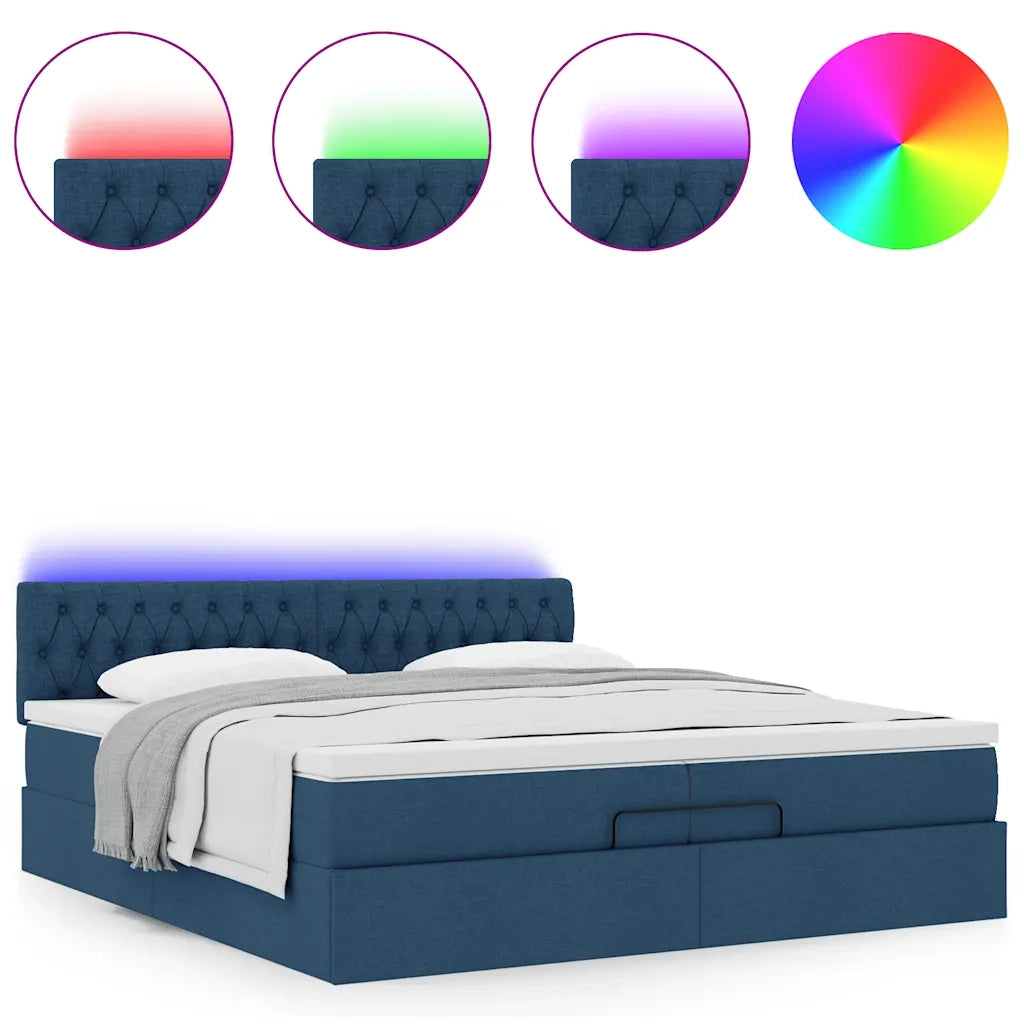 Struttura Letto Pouf con Materassi Blu 200x200 cm in Tessuto 3312422