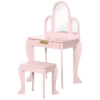 Tavolo per Trucco per Bambine 3-6 Anni con Sgabello, Cassetti e Specchio Coordinato in Acrilico, Rosa