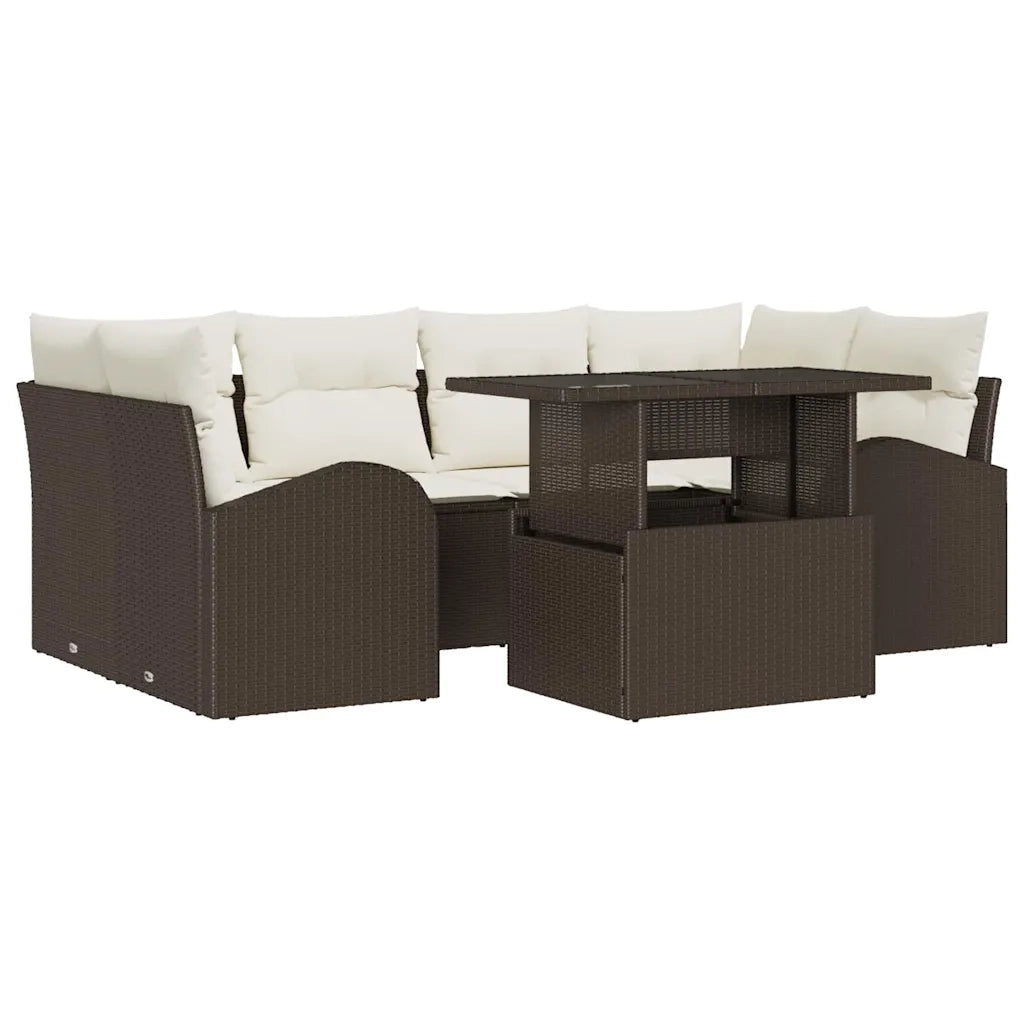 Set Divano da Giardino 7 pcs Marrone Rattan in Polipropilene