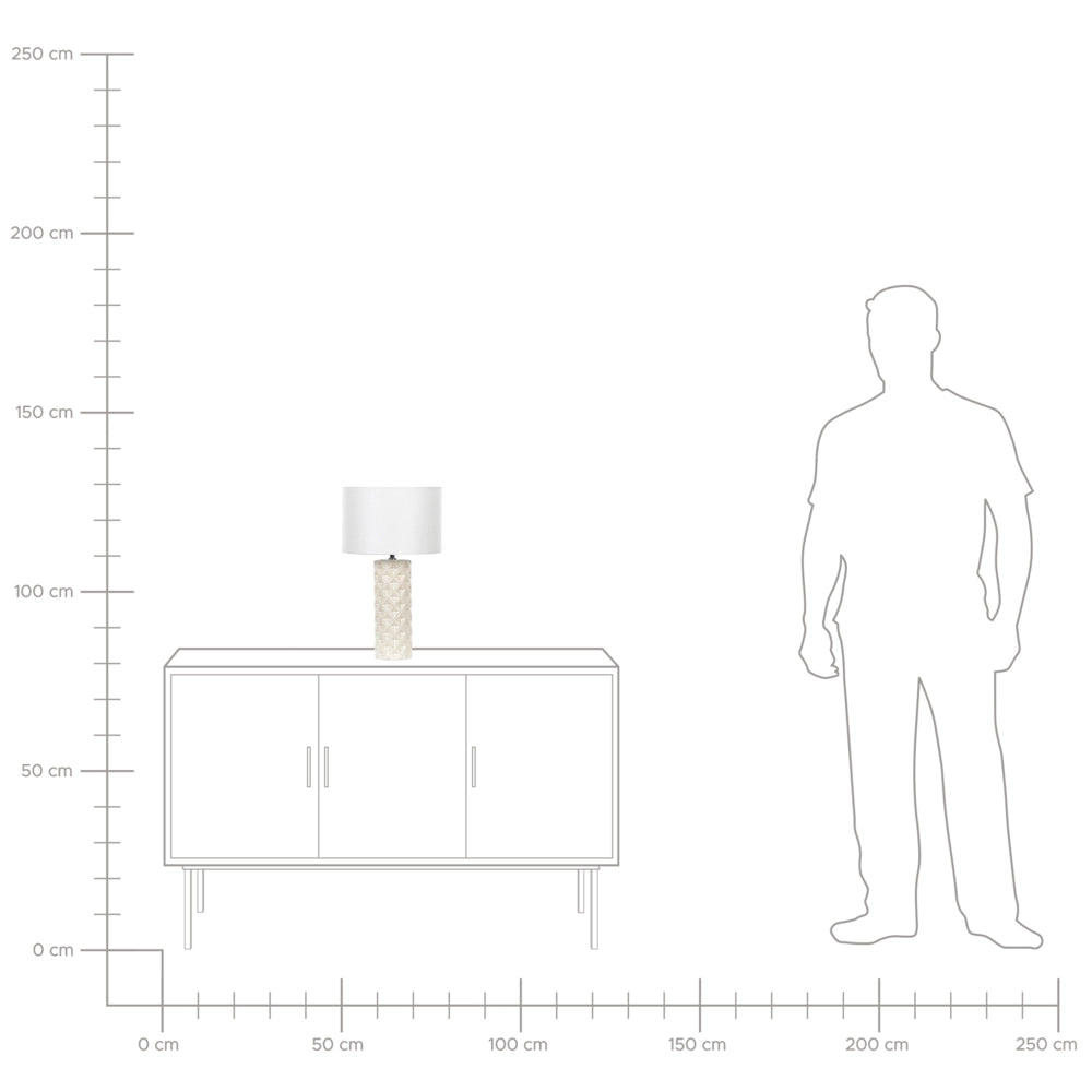 Lampada da Tavolo Luce Beige Ceramica 49 cm Motivo Geometrico Bianco Tamburo Paralume Comodino Soggiorno Camera da Letto Illuminazione