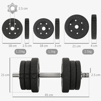 Set 2 Manubri da 25Kg Totali con 12 Dischi in Acciaio e PU Nero