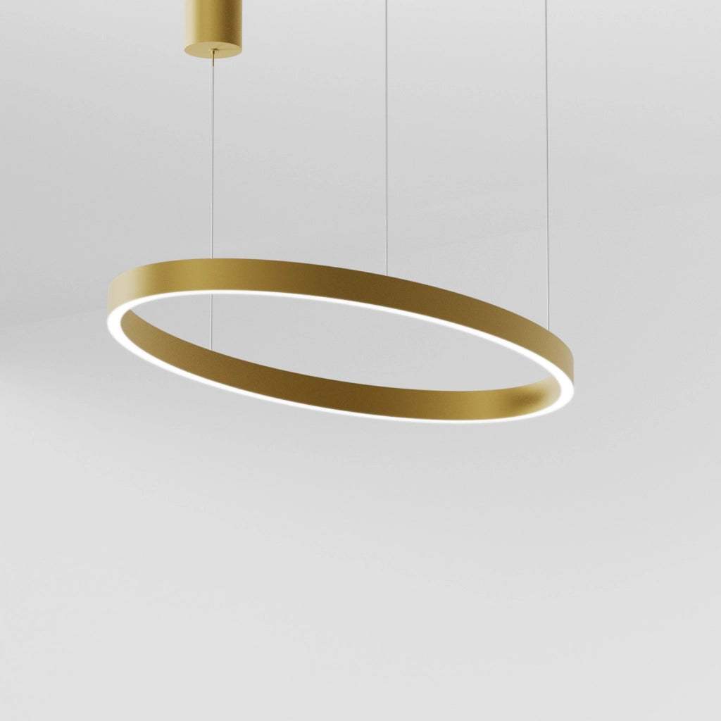 Lampada a Sospensione CRISEIDE S/1P OVAL - 30W+30W LED 3000K Dimmerabile in Oro Spazzolato, Struttura in Alluminio, Diffusore in Silicone - Gealuce