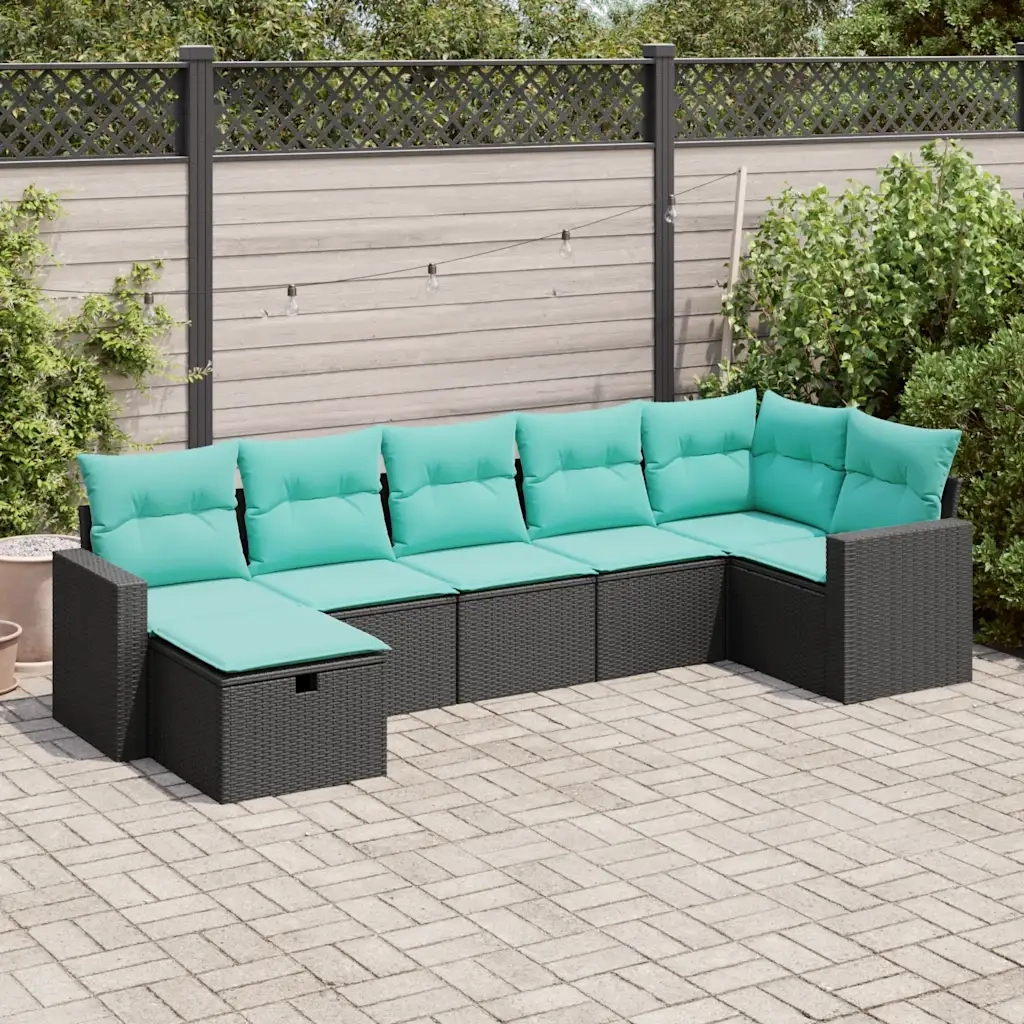 Set Divani da Giardino con Cuscini 7pz Nero Polyrattan 3325403