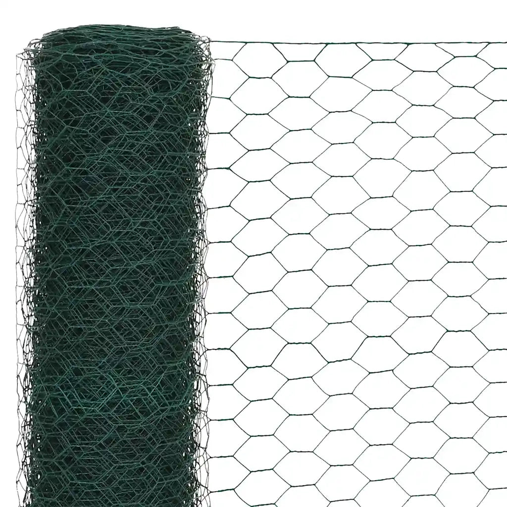 Recinzione in Rete per Pollaio in Acciaio e PVC 25x1,5 m Verde 143267