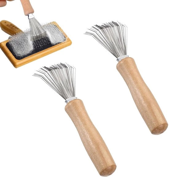 Due Spazzole per Borsette in Acciaio Inossidabile e Legno - Design Professionale - Dimensioni 11,5 x 6,5 cm - Rimuove i Capelli dalle Spazzole - Spazzola per Capelli