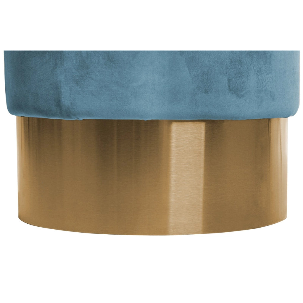 Pouf Rotondo Aspen in Velluto Petrolio e Base Dorata