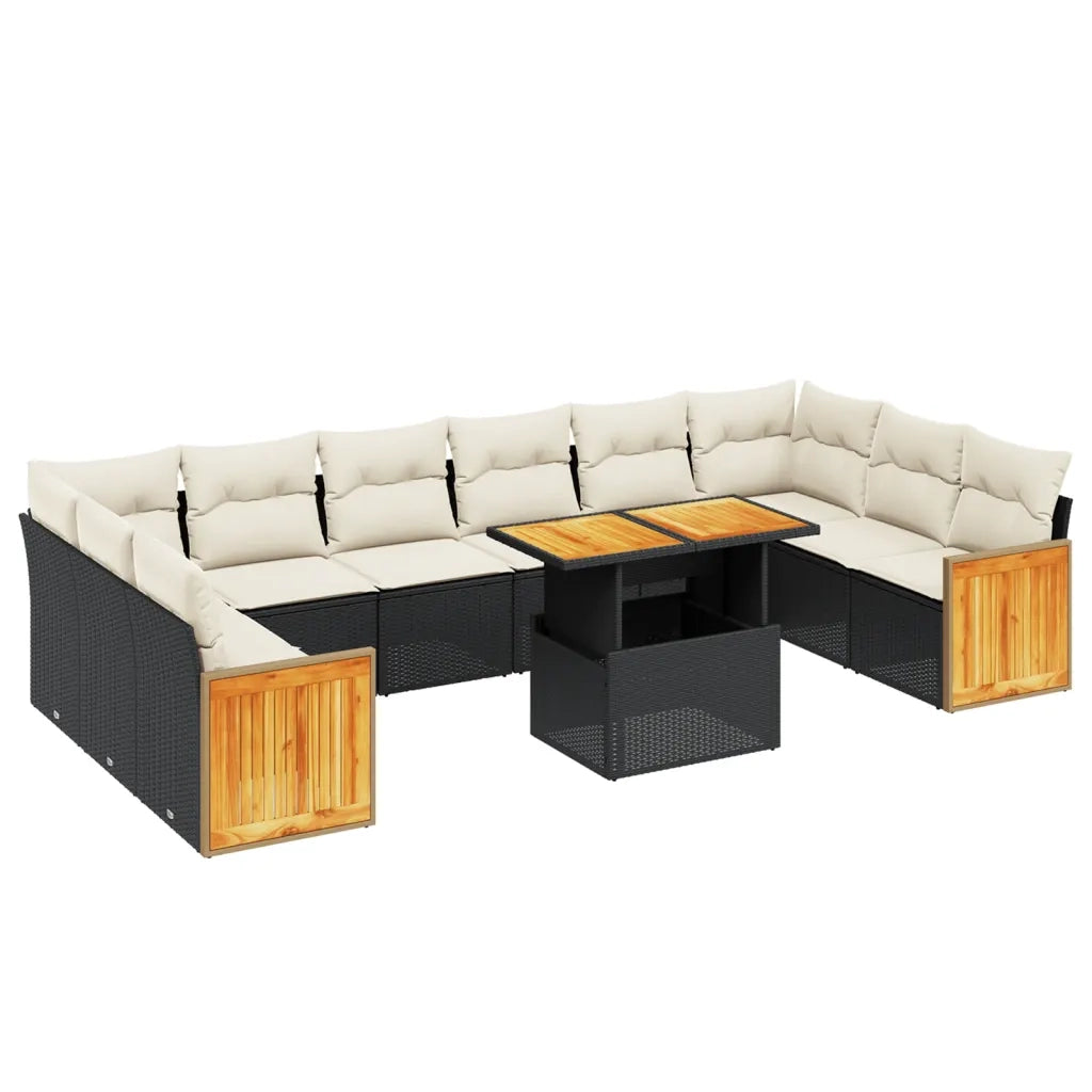 Set Divani da Giardino 11 pz con Cuscini in Polyrattan Nero 3274129