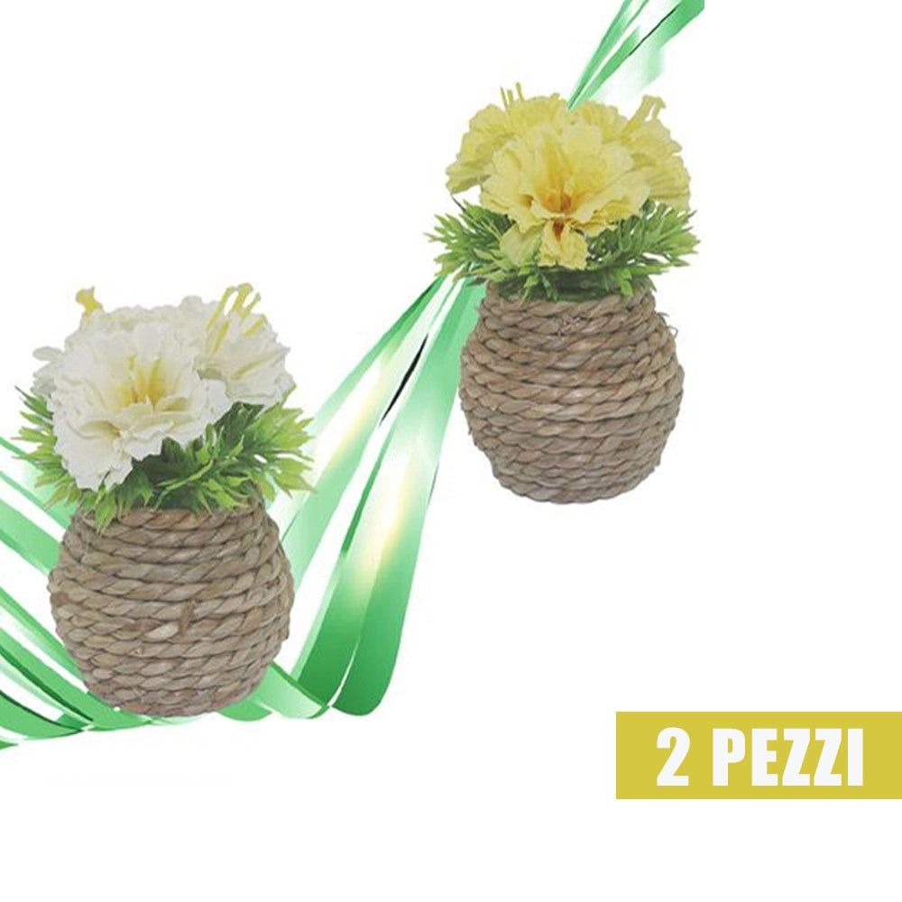 Trade Shop - 2 Pezzi Vaso In Corda Piantina Artificiale Pianta Idea Regalo Bomboniera 10 Cm -