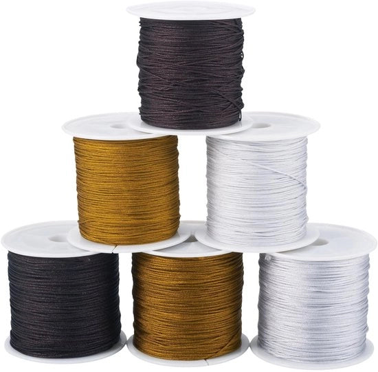 Corda per gioielli a 6 rotoli - corda nylon per gioielli - corda a nodo cinese - creare gioielli - diametro 0,6/0,8 mm - 38-40 m/rotolo