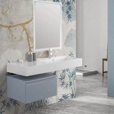 Lavabo sospeso in resina 120 cm vasca destra bianco lucido  Loto
