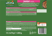 ULTIMA EXPERT NUTRITION PACK JUNIOR CON POLLO E SALMONE GATTI 1 - 12 MESI, 4 BUSTE X 70GR