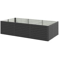 Fioriera Rialzata Zincata Rettangolare per Esterno con Fondo Aperto, 240 x 120 x 60cm, Grigio