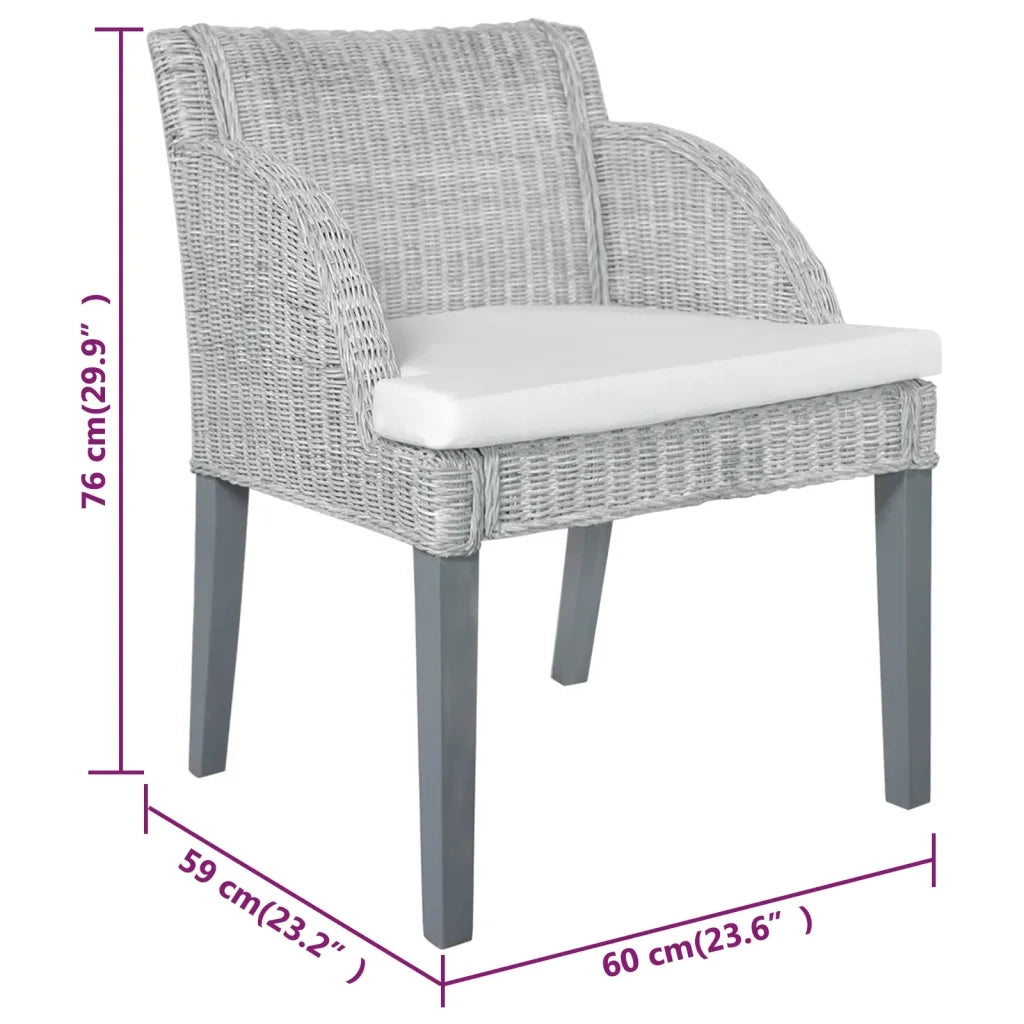 Sedia da Pranzo con Cuscino Grigio in Rattan Naturale cod mxl 25610