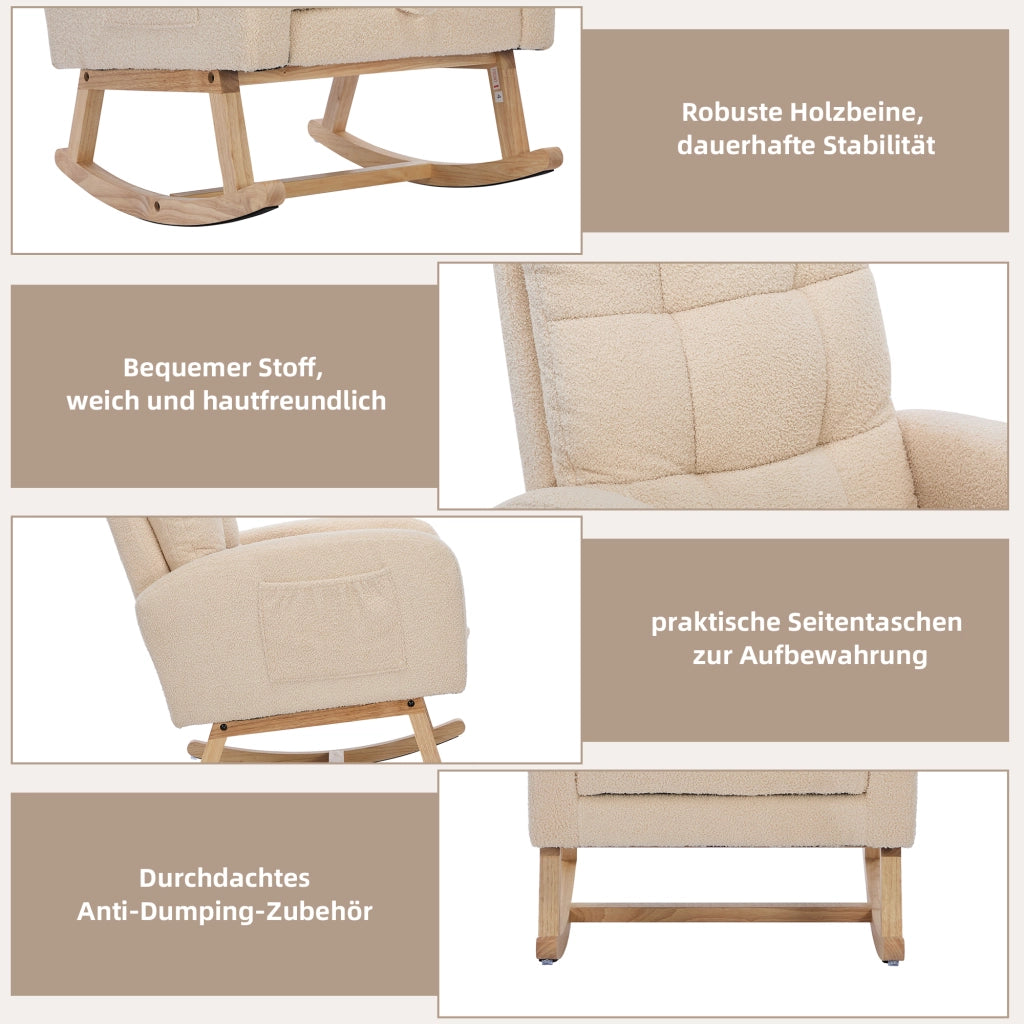 POLTRONA a dondolo 132x50x99 cm Boucle Beige con tasca laterale