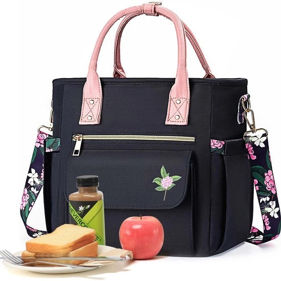 Borsa termica per donne con disegno floreale raro - Grande borsa impermeabile, isolata, con più tasche e cinturino rimovibile per lavoro/picnic Regali di Natale per donne