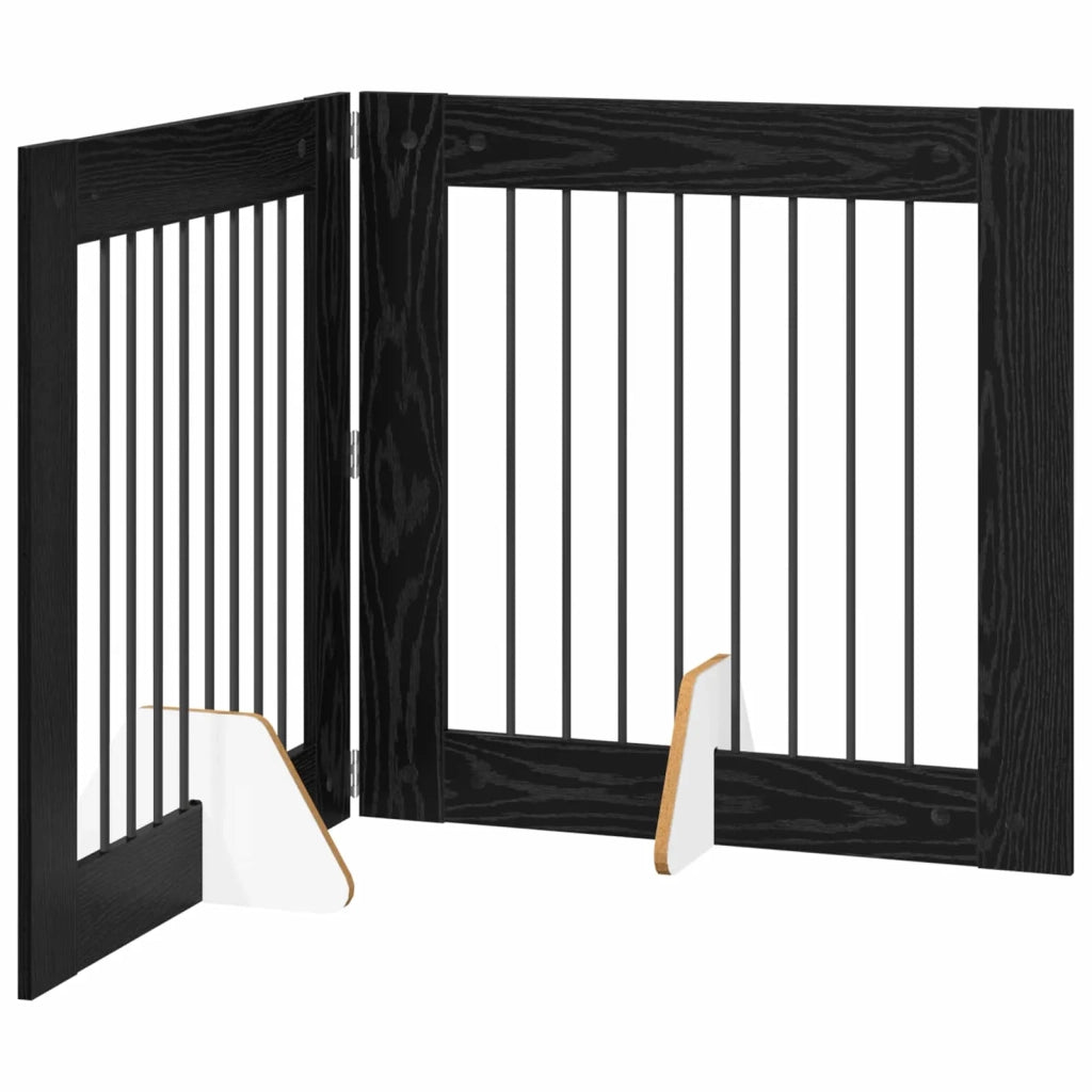 Cancello per cani con supporti 2 pz Rovere Nero 80 x 80 cm CFW9024312