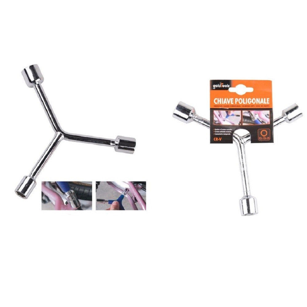 Trade Shop - Chiave Poligonale Tipo Y Con Bussole Esagonali 11-13-15 Mm Bici Ferramenta 91592 -