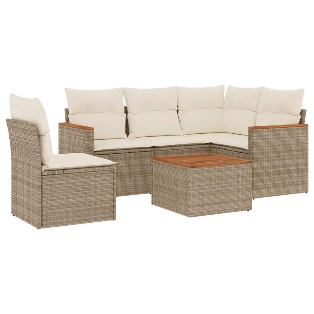 Set Divano da Giardino 6 pz con Cuscini Beige in Polyrattan