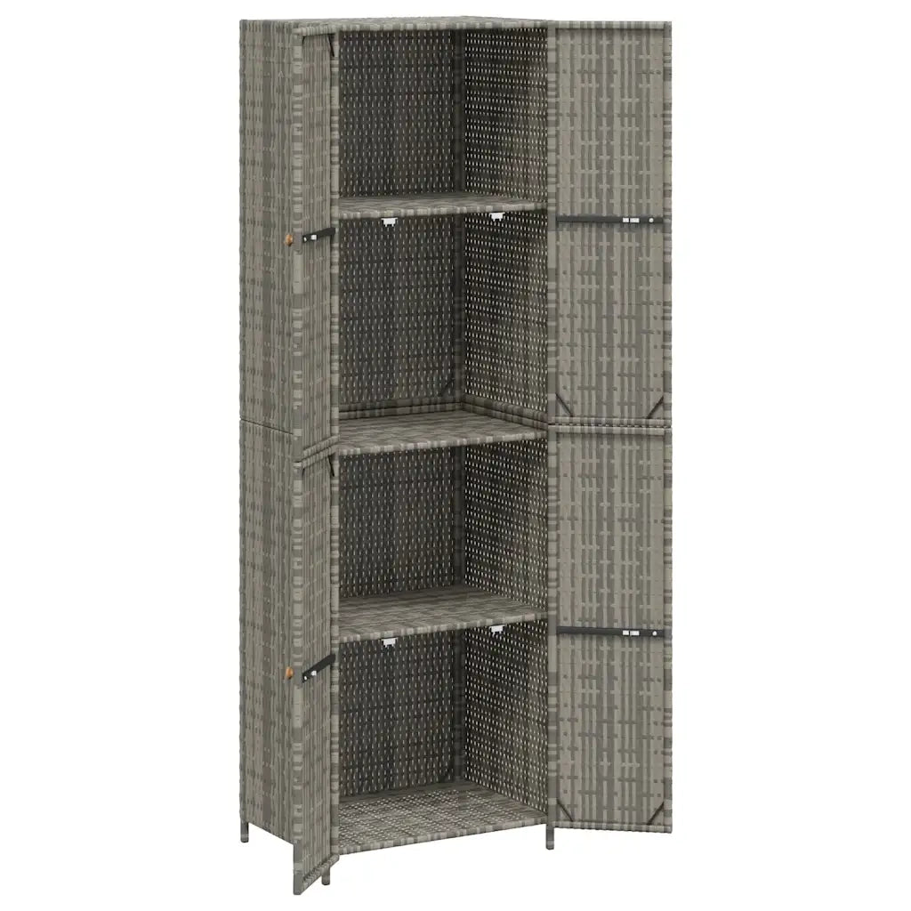 Mobile contenitore da giardino 59 x 40 x 180 cm design funzionale 4 scomparti in resina intrecciata grigia 02_0046637