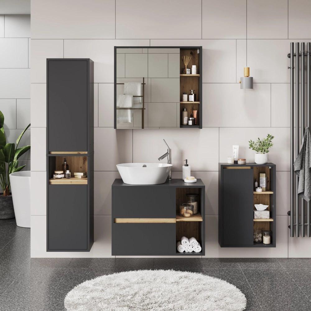 Vicco Mobiletto per lavabo Grigio/Artisan 80 x 60 cm con 2 cassetti