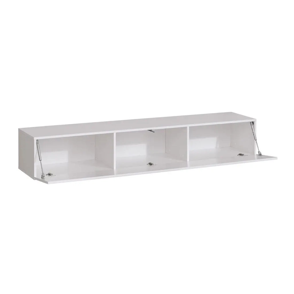 Set di mobili da soggiorno design SWITCH V, colore quercia e bianco con finiture in quercia fresata e bianco lucido.