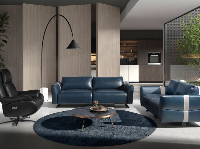 Tavolino rotondo in marmo porcellanato e acciaio nero