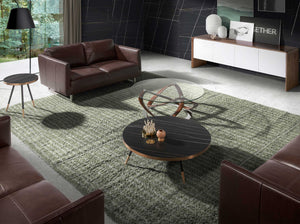 Tavolino rotondo in marmo porcellanato e acciaio nero