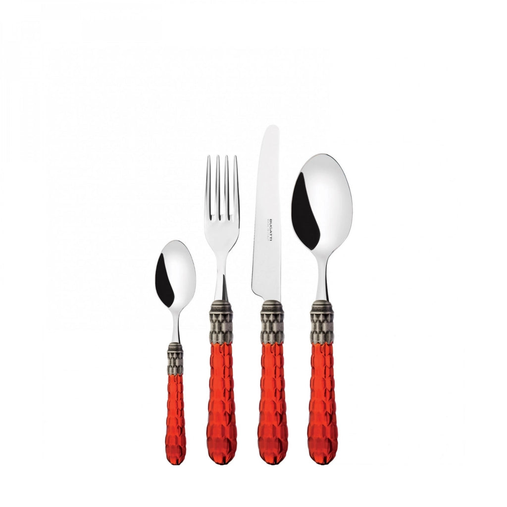 CRISTALLO Ghiera Argento Anticato, Posate Set 24 Pz, Scatola Colore: Rosso