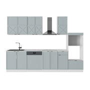 Cucina componibile Fame-Line Blu-grigio chiaro/Bianco 300 cm con armadio alto, PL Marmo Vicco