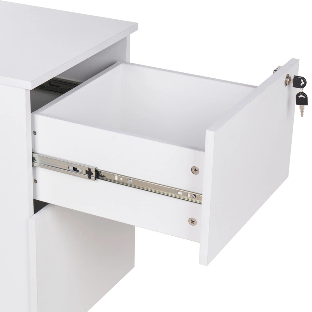 Armadietto per ufficio in legno massiccio con 2 cassetti e ruote con serratura a chiave bianco design moderno