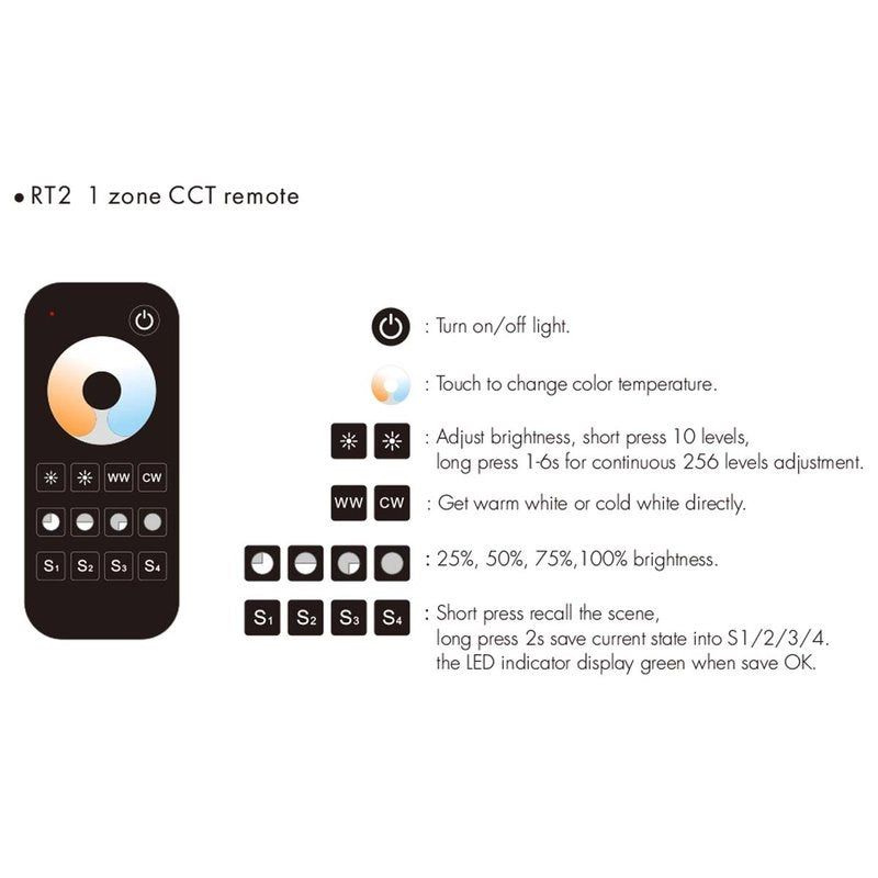 Telecomando RF 2.4GHz Radiocomando CCT Bianco Dinamico Con Disco Touch Per 1 Zona Magnetico Compatibile Con Alimentatore Skydance