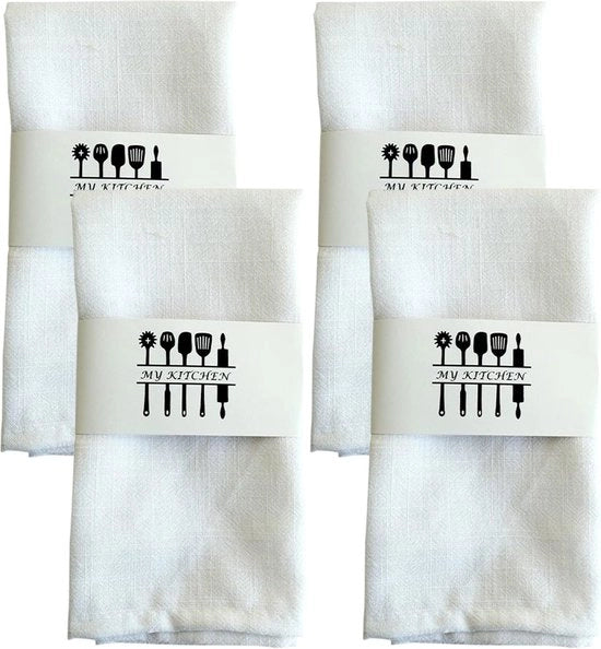 Set di 4 tovaglioli in lino, tovaglioli in cotone di alta qualità 100% di stoffa naturale, tovaglioli da cucina, decorazione da tavola per Natale, matrimonio elegante, compleanno, 40 x 40 cm, bianco