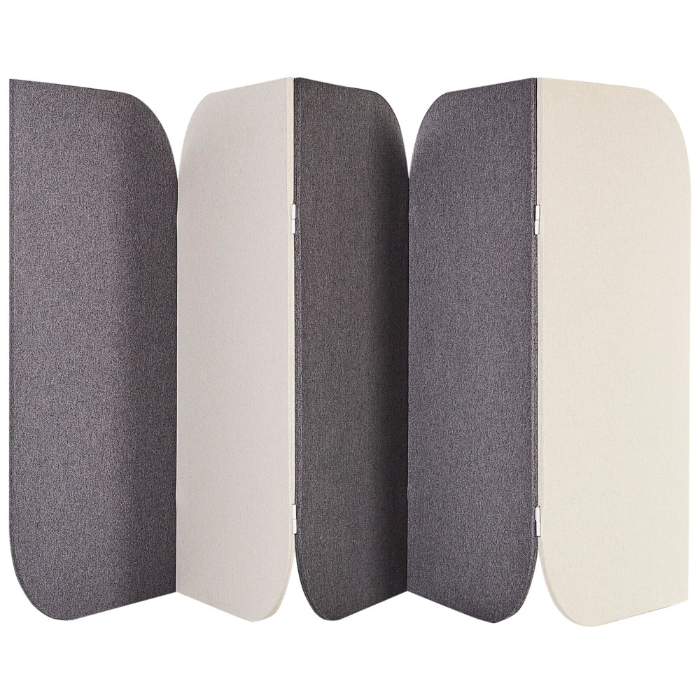Pannello acustico decorativo moderno pieghevole a 5 pannelli con struttura in acciaio poliestere grigio e beige stile moderno ufficio