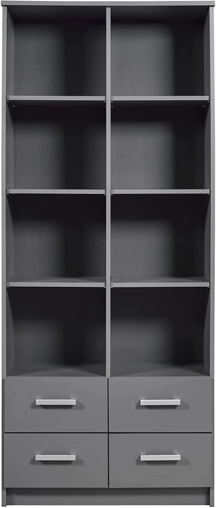 MOBILE SCAFFALE LIBRERIA ELENZIO 8 RIPIANI + 4 CASSETTI 82x40x191H CM GRIGIO GRAFITE