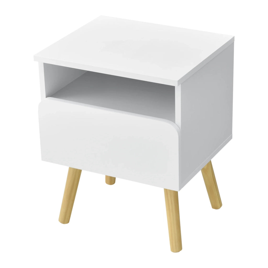 Comodino di design con cassetto e contenitore gambe da 50 cm pino bianco 03_0006237