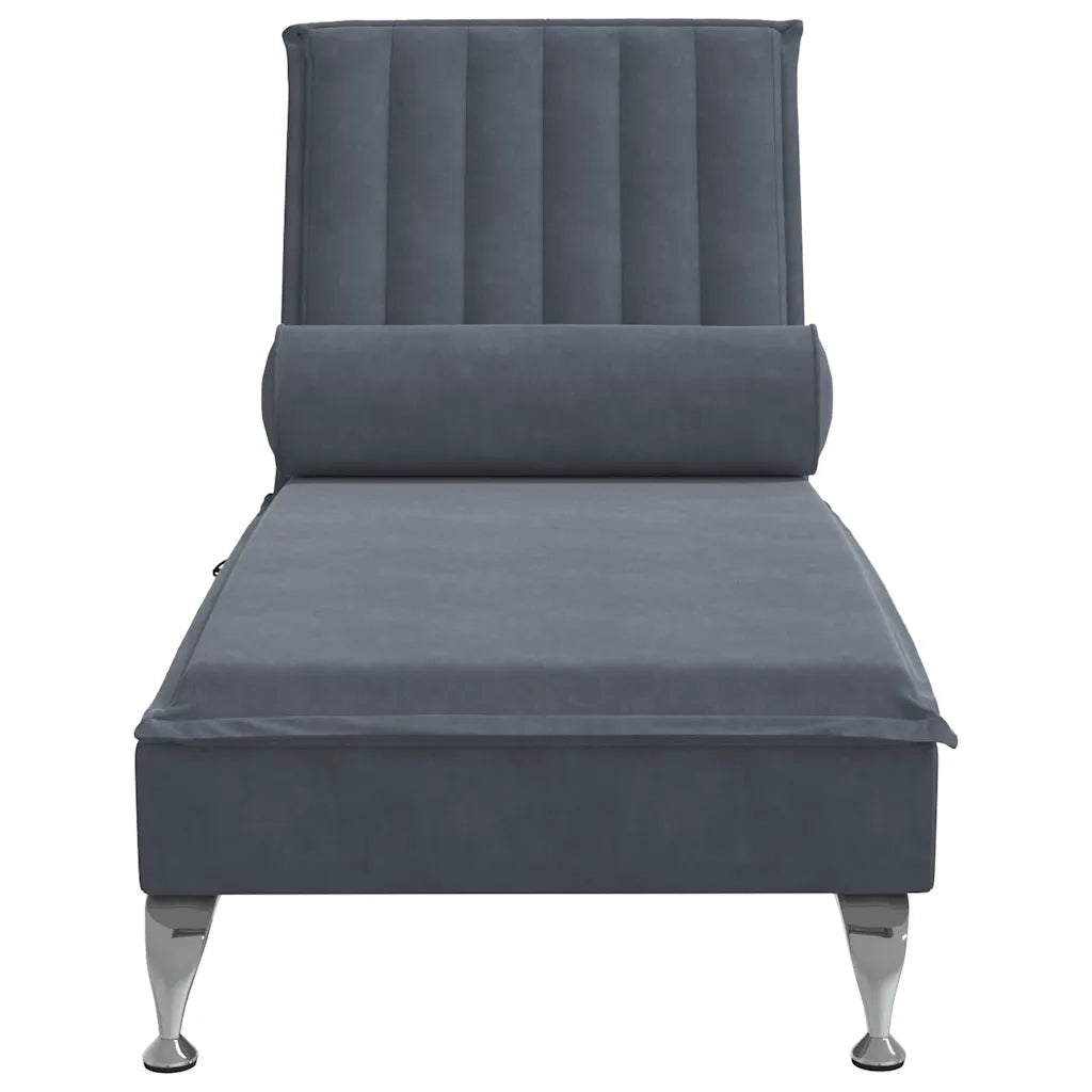 Chaise Longue Massaggi con Capezzale Grigio Scuro in Velluto 379460
