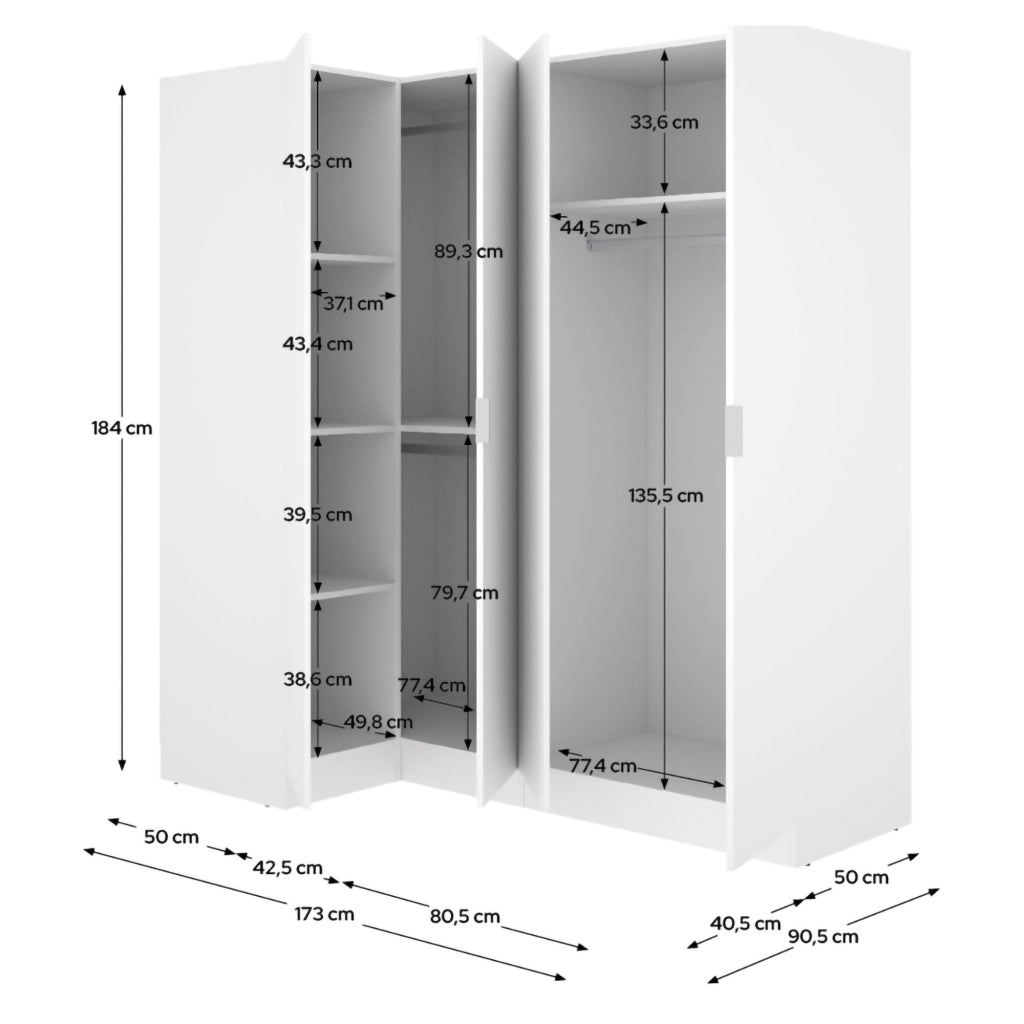 Armadio Camera da Letto Woodbury, Guardaroba Grande Modulabile, 91x184h cm Bianco