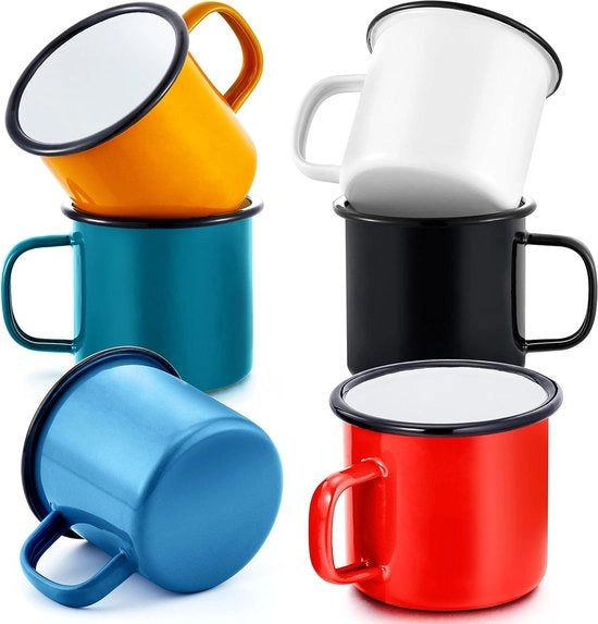 Set di tazze da caffè da 6 pezzi da 350 ml in colore rosso-nero per uso in campeggio, a casa, in ufficio o per feste